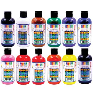 Südor® Acrylfarben Set 12x250ml (3000 ml) | deckende Malfarben | schnell trocknend | geeignet für Acryl Pouring, zum Malen auf Holz, Stein, Leinwand, Glas, Kunststoff, Pappe…