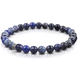 FABACH Sodalith Perlenarmband mit 6mm Edelstein-Perlen und 925 Sterling Silber Logo-Perle - Edles Naturstein Stretch-Armband für Damen (Blau)