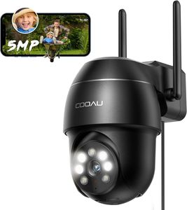 COOAU 5MP Überwachungskamera Aussen WLAN, 355°/90°PTZ IP Outdoor Kamera mit 4dbi Doppelantenne, Mensch Bewegungsmelder, Automatische Verfolgung