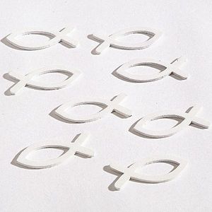 Holzfisch I 60 Stück I weiß I 4cm + 5 cm I Streudeko Taufe Kommunion - 0,08 € pro Stück