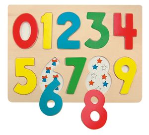 Woody Holzpuzzle Zahlenpuzzle, Legespiel mit Zahlen von 0-9 Holzspielzeug, bunt, 90325