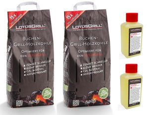 Spar-Set: LotusGrill 2x  Buchenholzkohle 2,5 kg Sack + 2x Brennpaste 200 ml