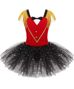 Kinder Mädchen Kostüm Gr. 134-140 Cm Zirkus Outfits Pailletten Kleid Tutu Rock Quaste Tanzkleid Ringmaster Cosplay Verkleidung Karneval Party Kleid