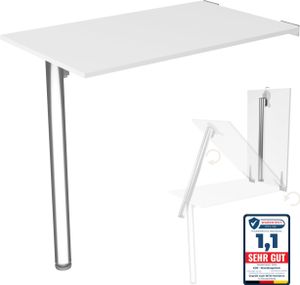 Wandklapptisch mit Tischbein Schreibtisch Tischplatte 80x50 cm in Weiß Klapptisch Esstisch Küchentisch für die Wand stabiler Bartisch Wandtisch