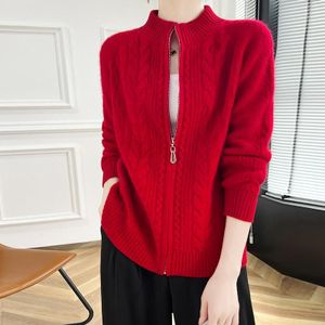 Dicker Winter-Cardigan aus Kaschmirmischung für Damen, XL, Rot