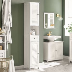 SoBuy Badezimmerschrank Badezimmer Hochschrank Badregal Badschrank mit 2 Türen Weiß FRG236-W