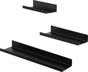 EUGAD Wandregal 3er Set, aus Metall, schwebendes Regal, Schwarz, 10,3x50x4,2cm