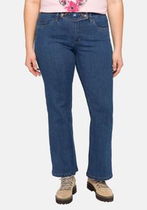 sheego Damen Große Größen Trachtenjeans im Trachtenlook mit abknöpfbarem Latz Bootcut-Jeans Oktoberfestmode feminin Stickerei unifarben
