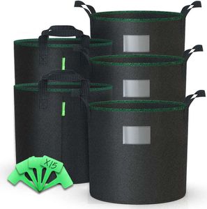 VOUNOT® 5er Pflanzsack 20L, Pflanztasche mit Pflanzenschilder zum Beschriften