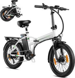 Dripex 20'' Elektrofahrrad, 48V/15Ah 250W Weißes faltbares Elektrofahrrad/City Pedelec, 60-90km Reichweite im PAS Modus