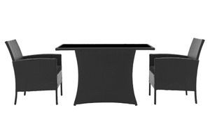 Möbilia Garten Sitzgruppe 3-tlg | 2 Sessel inkl. Sitzkissen, 1 Tisch | Polyrattan | schwarz | 10020012 | Serie GARTEN