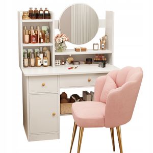 Kosmetický toaletní stolek, moderní velké zrcadlové police, bílé dřevo, Skandinávský styl, LOFT