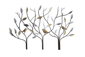 Gilde Metall Rel.3 Bäume mit Vögeln VE 2 (B x H x L) 104 x 71 x 0 cm braun, silber/goldene Blätter goldene Vög. 2 Stück einer Größe