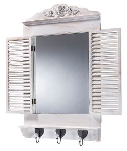 Zrcadlo v okenním rámu Kobolo - White Vintage -otevírací okenice- 90x54x12 cm