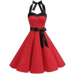 YULUOSHA Damen 50er 60er Jahre Vintage Cocktailkleid Neckholder 1950er Hepburn Style Rockabilly Petticoat Kleid Farbe:Rot,Größe:S