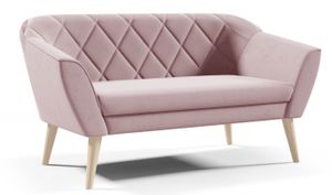 GUTTO Sofa 2 Sitzer Velour-- KARO -- Rosa Sitzbank aus Samt hohe Holzfüße Sofa im skandinavischen Stil - schöne, moderne Steppung