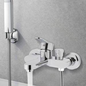 Messing Badewannenarmatur mit Handbrause Wandmontage Einhebel Wasserhahn Set (silber)