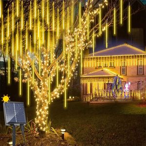 3M Led Meteor Shower String Lights Indoor Outdoor Solar, Meteor Rain Lights 30cm, Outdoor Solar String Lights Garden Patio Tree Yard Party Decoration, Warm White