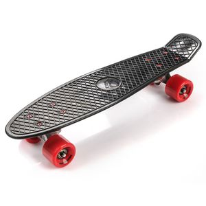Skateboard Komplette 22" Mini Cruiser Board Retro Komplettboard für Anfänger Kinder Jugendliche Erwachsene, 56x15cm Meteor schwarz/rot/silbern