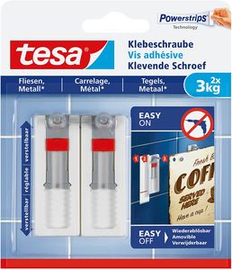 tesa Powerstrips Klebeschraube für Fliesen/Metall weiß 2 Schrauben + 3 Strips