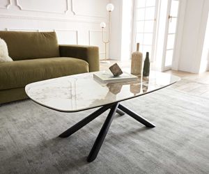 DELIFE Couchtisch Sarita 120x70 cm Keramik Minas Melange Weiß-Beige Gestell Metall Schwarz