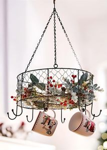 Kräuterkrone "Nostalgie" aus Metall, grau, Ø 35 cm, Deckenkrone mit 8 Haken, Küchenkrone, Kräuterhänger