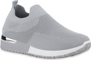 VAN HILL Damen Slip Ons Sportschuhe Sportliche Strick Profil-Sohle Schuhe 841645, Farbe: Grau, Größe: 39