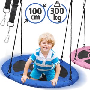 DE Nestschaukel XL für Kinder Schaukel Ø 100 cm Belastbarkeit Bis 300 kg Blau RO