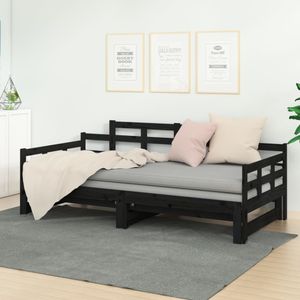 Tagesbett Ausziehbar Schwarz Massivholz Kiefer 2x(90x190) cm , Klassische Betten Design 2024