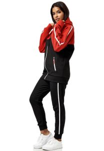 Damen Jogginganzug | Sporthose und Kapuzenjacke | Streifenmuster | Violento 3750 Schwarz/Rot 3XL