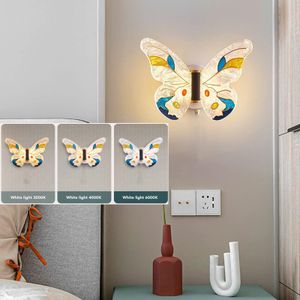 Wandleuchten Schmetterling 8W，3-Farben Dimmbar，Bunt Led Wandleuchten，Inner Nachttischlampe für Kinderzimmer，Schlafzimmer（Ohne Zugschalter）