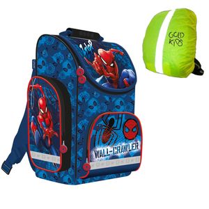 Kinderrucksack Rucksack Schulrucksack Ranzen Tornister Marvel Spiderman Motiv ab 1. Klasse Grundschule inkl Regenschutz