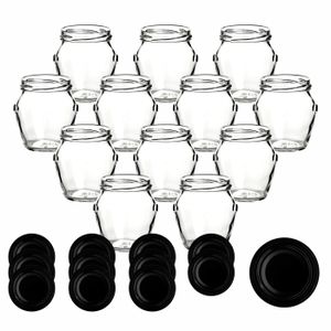 gouveo Einmachgläser 212 ml Henkel mit Schraubverschluss - Vorratsglas mit Deckel, Deckelfarbe:Schwarz, Setgröße:12er Set