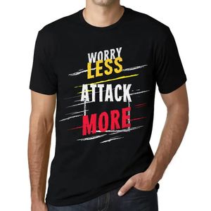 Herren Grafik T-Shirt Sich weniger Sorgen machen mehr angreifen – Worry Less Attack More – Öko-Verantwortlich Vintage Jahrgang Kurzarm Lustige Druck
