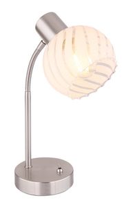 Globo Lighting Tischleuchte Metall Nickel matt, Glas klar, weiß, Kippschalter, Flexo, LxBxH: 240x230x400mm, Kabellänge 1500mm, exkl. 1x E27 40W 230V