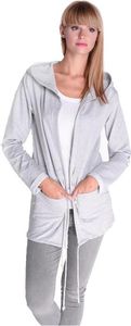Damen Cardigan Sweater Jacke mit Kapuze; S/M; Grau Meliert