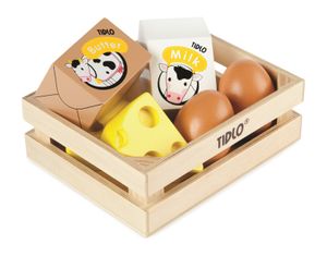 Tidlo -Holzei und Milch in einer Kiste