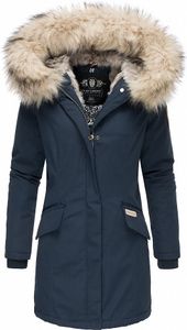 Navahoo Premium Damen Winterjacke Parka Mantel Jacke Kunstfell Gefüttert Kapuze Cristal Navy Gr. 40 - L