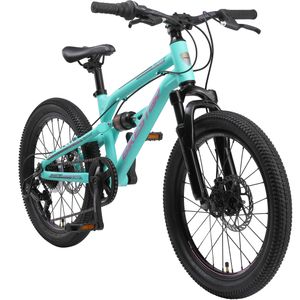 Hliníkový detský horský bicykel BIKESTAR pre mládež s plným odpružením, 7 rýchlostí Shimano, 20 palcov od 6 - 7 rokov | Plne MTB kotúčové brzdy | Tyrkysová