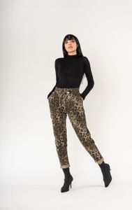 Nina Carter Denim Jogger Pants Stretch Jeans Leo Print Größe: 36