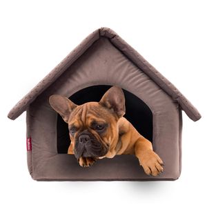 Elegant Hundehöhle, Hundehütte | Größe XL: 44 x 55 x 43 cm | Farbe: Braun Velvet | Hundehaus für mittlere und Große Hunde | Katzenhaus, Katzenhöhle