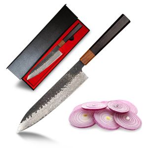 Shikku Chefmesser - Küchenmesser aus 67 Lagen Damaskus Stahl - Japanischer VG10 Stahlkern - Handgeschmiedetes Messer japanischer Art