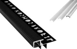 T-40 LED Alu Fliesenprofil Treppenprofil Stufen 10mm schwarz 1m klar