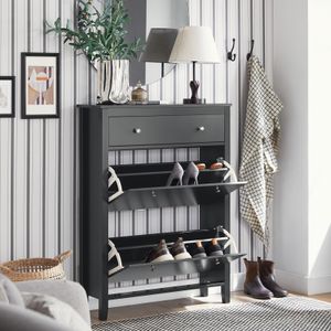 SoBuy FSR89-SCH Výklopný botník se 2 klapkami Botník se zásuvkou Komoda se zásuvkami na boty Botník černý WD cca 80x108x25cm