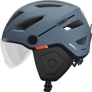 ABUS Stadthelm Pedelec 2.0 ACE - Fahrradhelm mit Rücklicht, Visier, Regenhaube, Ohrenschutz - für Damen und Herren - Blau Matt, Größe L