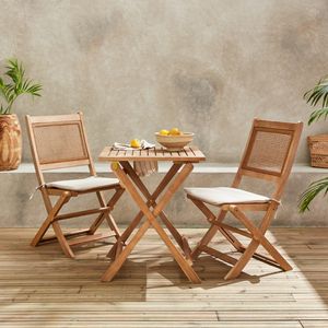 sweeek - Klappbarer Bistro-Gartentisch Holz 2 Stühle - Holzfarben