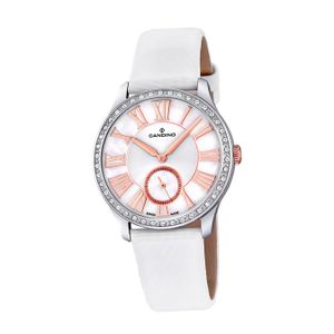 Candino Elegance Leder Quarz Damen Uhr C4596/1 Armband-Uhr Analog weiß D2UC4596/1