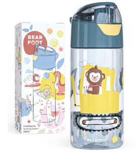 Trinkflasche Kinder, leichte Wasserflasche - Bagger & Affe