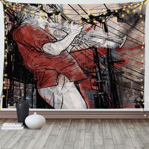 ABAKUHAUS Musik Wandteppich, Grunge Jazz Musiker, Wohnzimmer Schlafzimmer Heim Seidiges Satin Wandteppich, 200 x 150 cm, Weiß Schwarz Rot