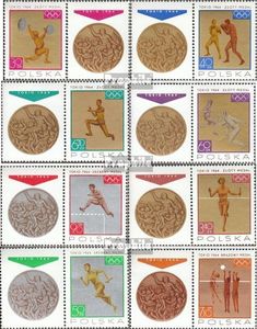 Briefmarken Polen 1965 Mi 1623Zf-1630Zf mit Zierfeld (kompl.Ausg.) gestempelt Olympische Medaillen